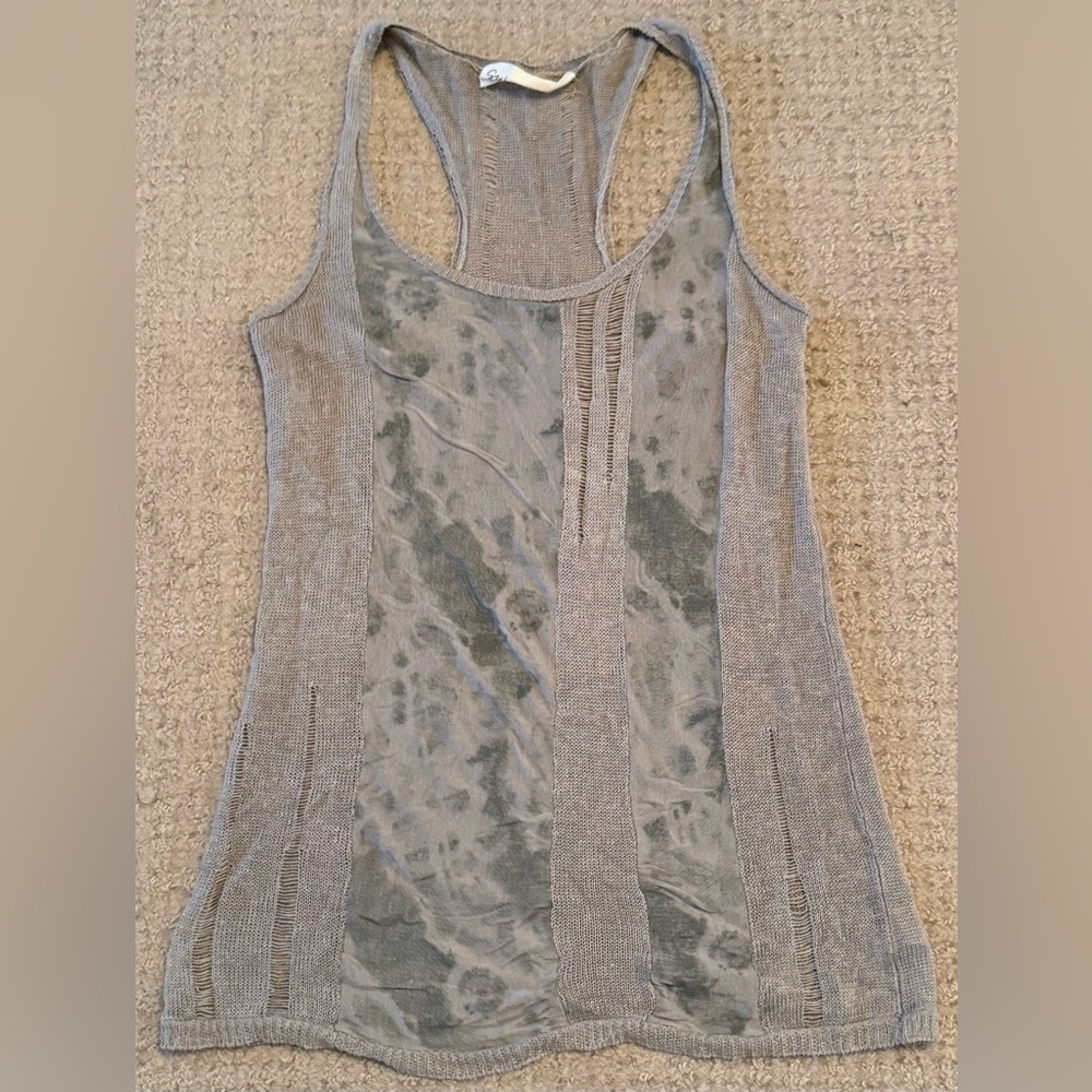 Graham & Spencer Gray Linen distressed Racerback Tank Top Small s Sheer Knit